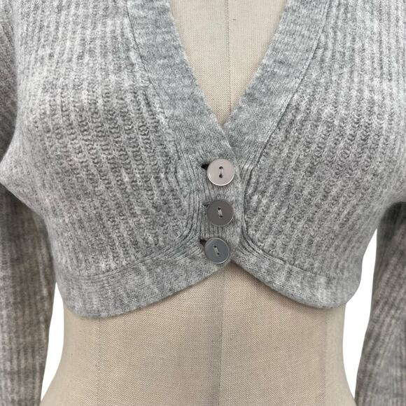 For Love & Lemons Emery Knit Crop‎ Top Cardigan Sweater Gray Size XXS - Picture 5 of 12